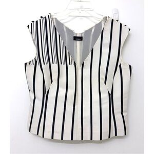 Akris Neal Striped Print Tank Top Blouse Cotton Black White Silver Barcode M